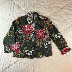 Chico’s (2) Multicolor Floral Tropical Button Down Blazer Jacket Large #2384